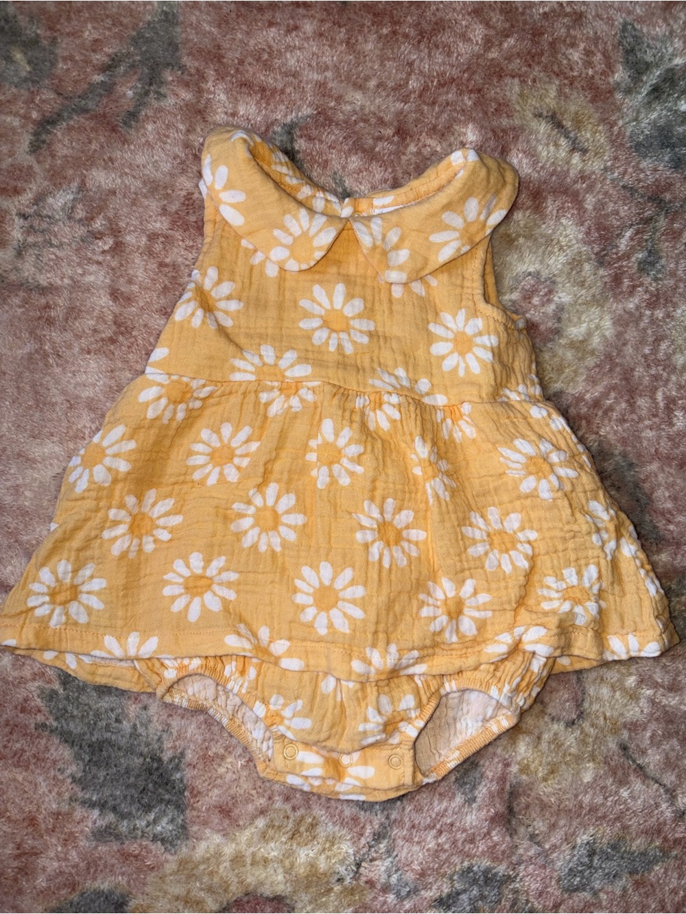 Angel Dear Yellow Daisy Baby Romper Dress with Peter Pan Collar